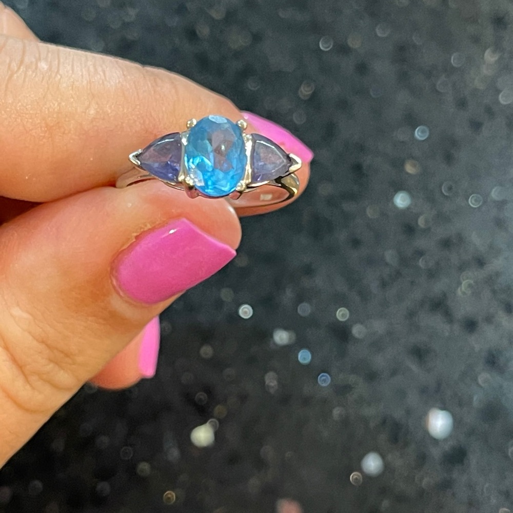 14k Solid WG Aquamarine and Lolite Ring